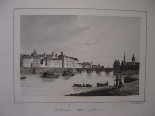 Gravure de Chalon-sur-Saône vers 1840 Département de Saône-et-Loire