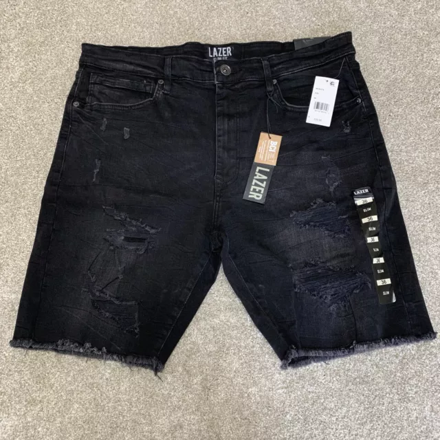 Lazer Men's Distressed Jean Shorts 9" Slim Fit Stretch Black Denim Size 36