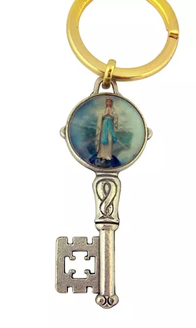 Silver Tone Our Lady of the Highway Key to Heaven Medal Key Chain, 2 1/8 Inch