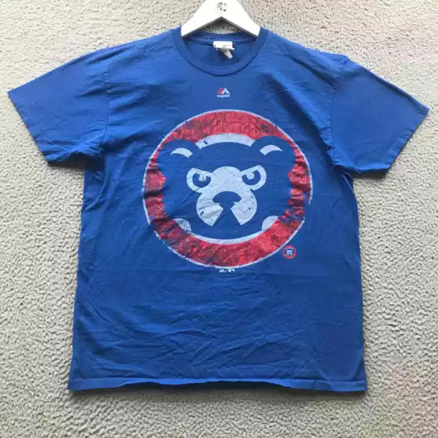 Chicago Cubs Majestic T-Shirt Men's Large L Short Sleeve Graphic Crew Neck Blue