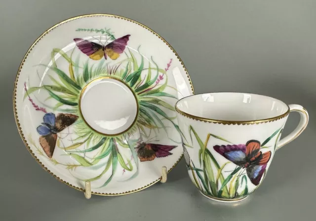 Coalport c1860s Coffee Cup & Saucer Butterflies Antique English Porcelain