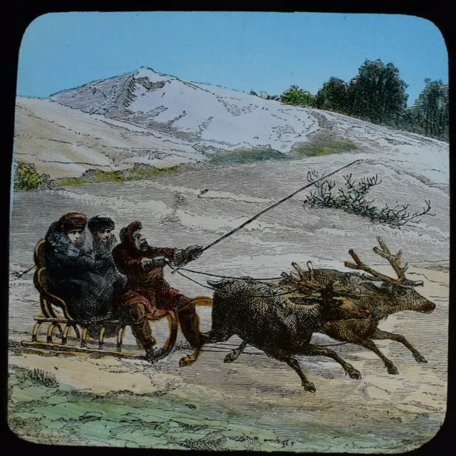 SLEDGING IN LAPLAND C1893 Magic Lantern Slide ILLUSTRATION FINLAND VICTORIANS