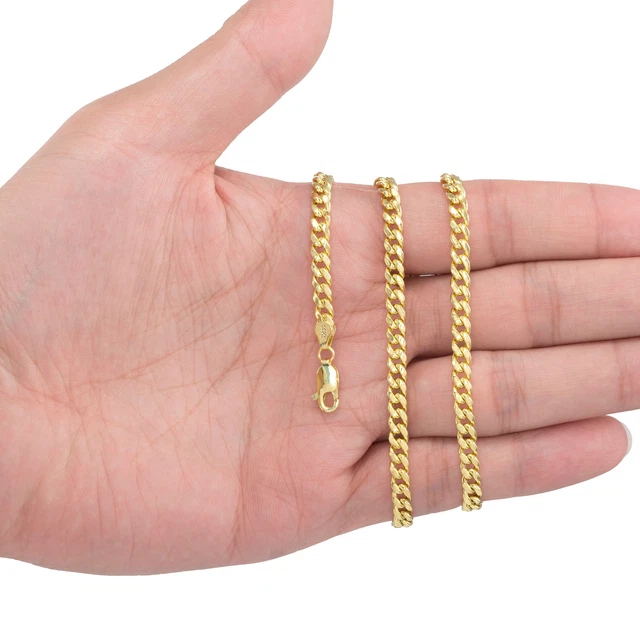 14K Yellow Gold 3mm-12.5mm Miami Cuban Necklace Chain Bracelet 7"- 30" Hollow