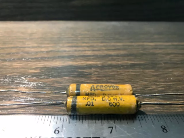 (Lot of 2) NOS 1950's Aerovox Wax Paper Tone Capacitors .01uf 600v 10nf 0.01uf