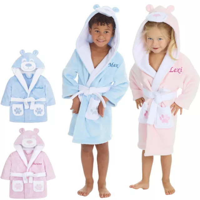 Personalised Boy Girl Teddy Bear Animal Dressing Gown Robe Newborn - 4 Year