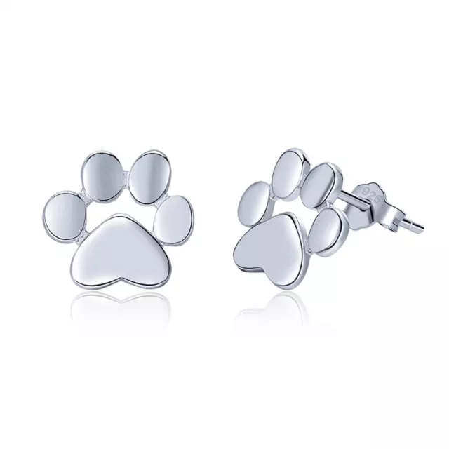 925 Sterling Silver Plain cute Animal Dog Cat Footprints Paw Stud Earrings.