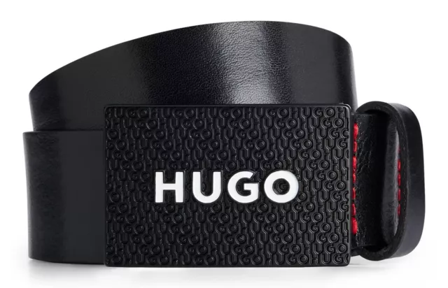 HUGO Gilao-Z Sz35 Leather Belt W100 Gürtel Black schwarz Neu