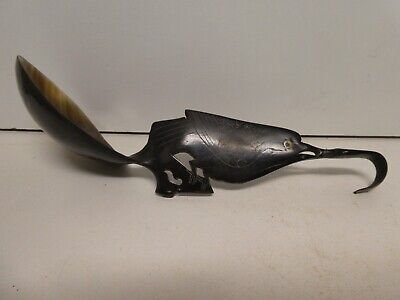 Old Carved Shaped Spoon Asian Tribal Bird Figure Handle Serving Ladle