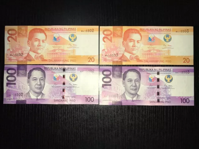 Philippines 2022 NGC Series 20P and 100P Banknote - BBM/Medalla (4pcs) - LotA