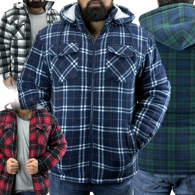 Mens Lumberjack Sherpa Fur Lined Hoodie Jacket -Richmond Check Fleece Work Shirt