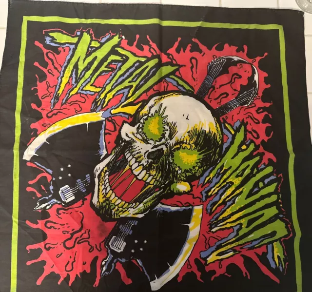 NEW METAL MANIAC Music Vintage Bandana 80s Skull Neon Colors Made In ...