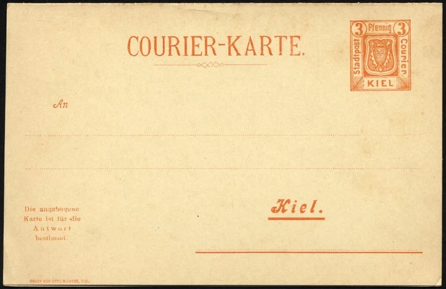 KIEL A P 22 BRIEF, COURIER: 1899, 3/3 Pf. orange, Antwort-Doppelkarte, *, R!