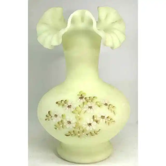 Exceptional Large Hand Painted Artist Signed Fenton Custard Glass Vase
