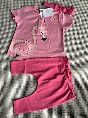 NEXT BNWT Baby Girls up to 3 months 3 piece outfit Pink Flamingo design RRP £12.