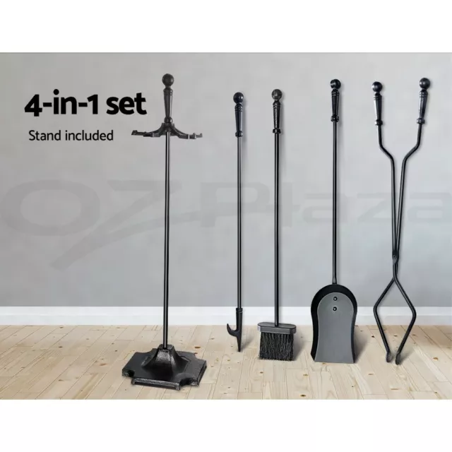 Grillz Fireplace Tool Set Fire Place Tools Poker Brush Shovel Stand Tongs 5 PCS 3