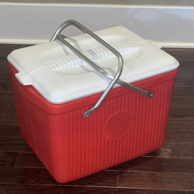 Vintage Poloron Ice Chest RED Cooler Aluminum Handles - Made USA