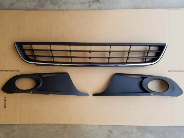 3PC Set 2011-2014 JETTA Front Bumper Lower Grille w Left & Right Fog Light Bezel