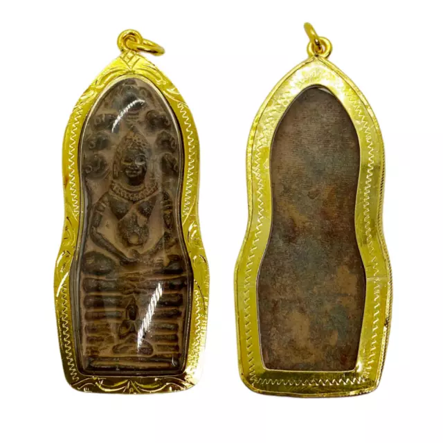 Old Naga Buddha Phra Nak Prok Khmer Art Thai Amulet Gold Micron Case