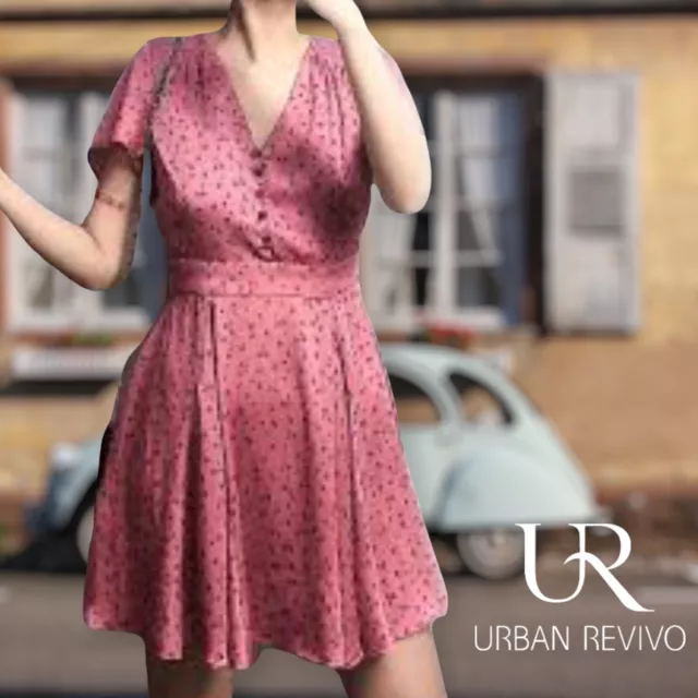 Asos Urban Revivo Womens Sz 6 Floral A-Line Dress Pink NWT