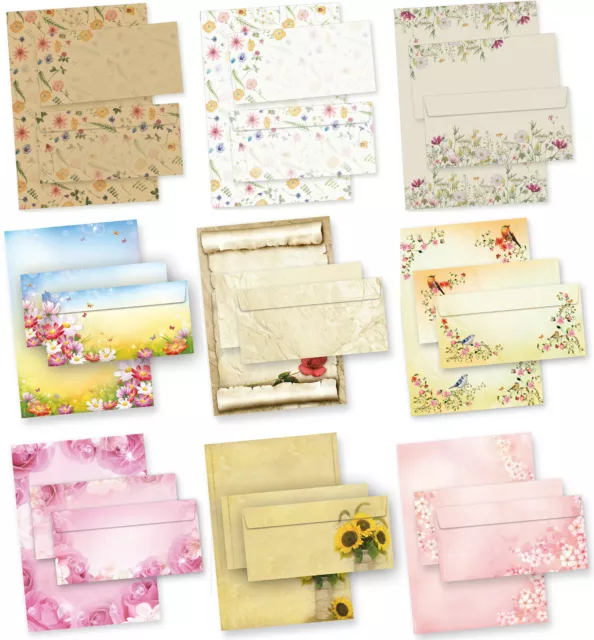 NEU Briefpapier Set mit Umschlag A4 Blumen bunt schön floral - 9 Motive zur Wahl