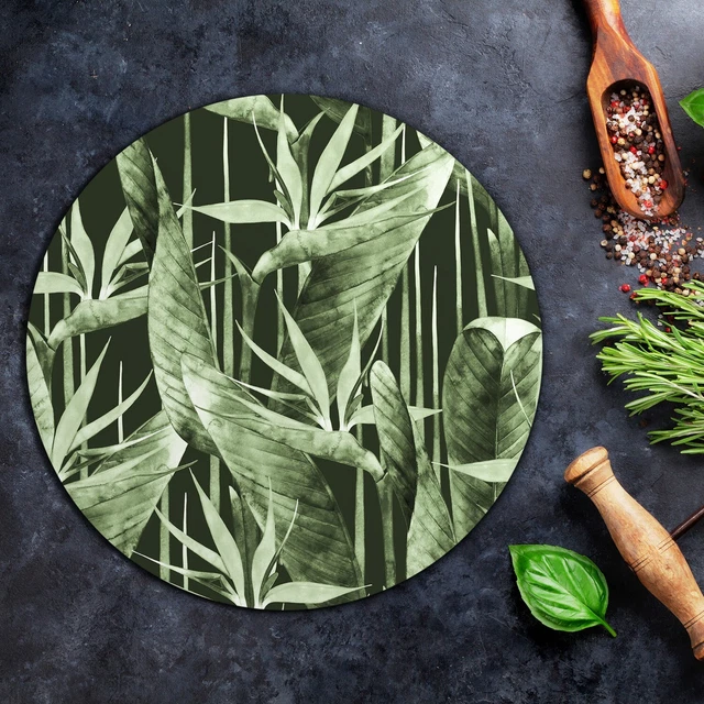 Planche à Découper Ronde En Verre Trempé – Motif Paysage D’hiver – 40 Cm