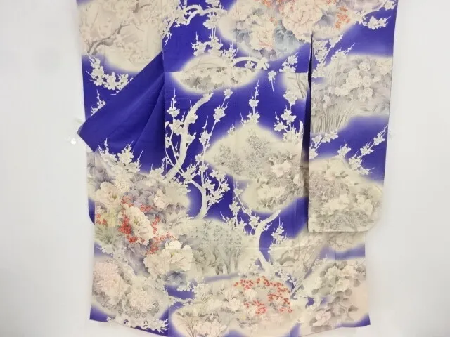 81549# Japanese Kimono / Antique Furisode / Embroidery / Peony & Ume
