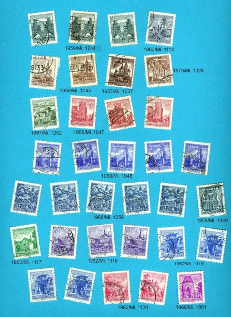 Republik Österreich Bauwerke, 1957-1970, Lot Briefmarken 34 pcs.