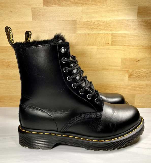 Dr Martens 1460 Serena Faux Fur Lined Boots Leather Black Women's Size 8