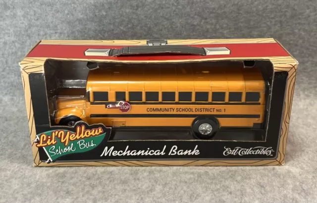 1995 Ertl 1/43 Scale Lil Yellow School Bus Mechanical Bank F523 Diecast NIB