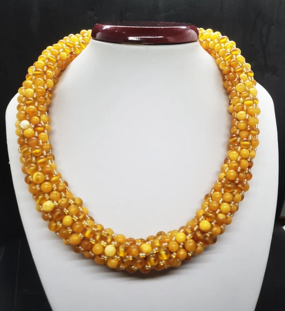 90.49g ANTIQUE BALTIQUE BUTTERSOTCH JAUNE D'OEUF PERLES D'AMBRE COLLIER...