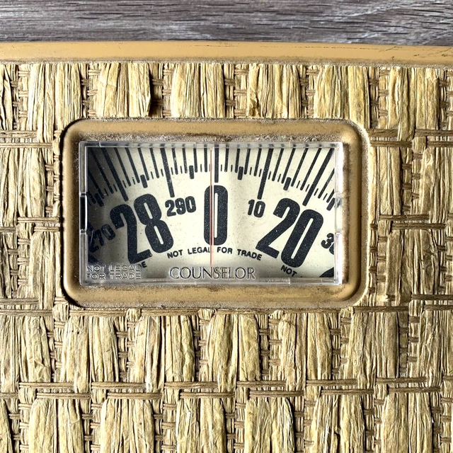 Vintage Counselor Bathroom Scale, Mid Century Metal Woven Tiki Style 1950’s
