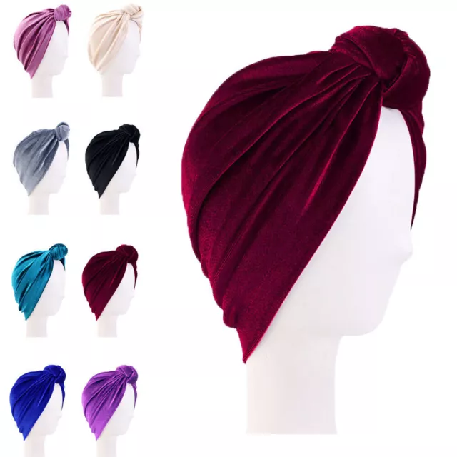 Velvet Women Muslim Hijab Knot Top Bonnet Turban Chemo Caps Headwrap Scarf Cover 3