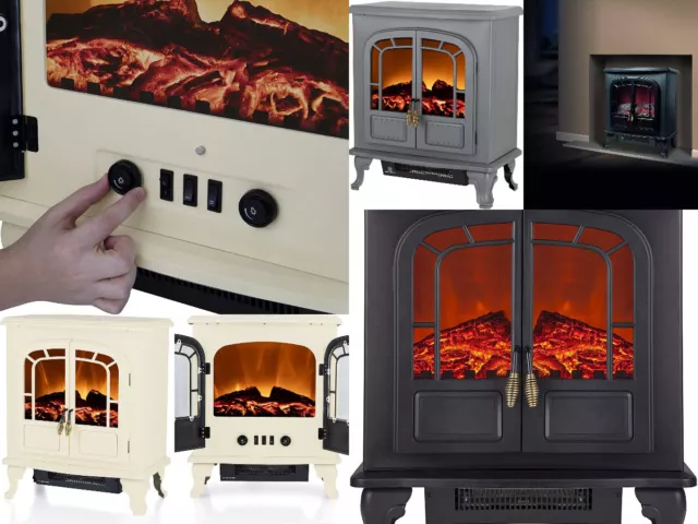 New Warmlite 2000W Double Door Portable Electric Fire Stove Heater Fireplace Log