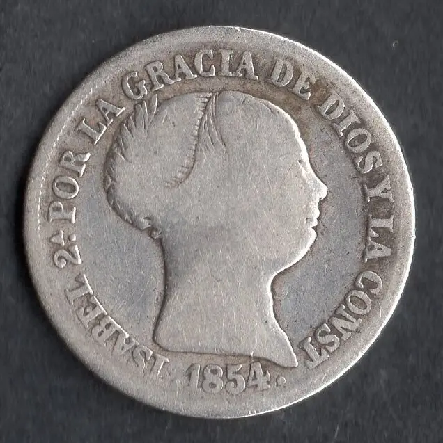 Monnaie 2 Reales En Argent De Isabel Ii De 1854 @ Espagne, Spain @ Silver Coins