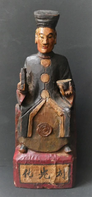 Sculpture Statuette votive Chinoise ancien bois polychrome Chine trappe secrète