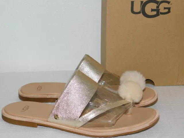 New Womens Size 9 Gold Ugg Hadlee Metallic Flip Flops Sandals 1101349