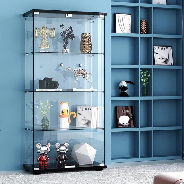 NEW GLASS DISPLAY 4 Shelf Curio Bookshelf Vintage w