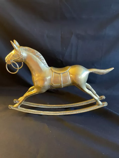 Unique large solid brass rocking horse 9 1/2 " tall 13 " long very nice heavy