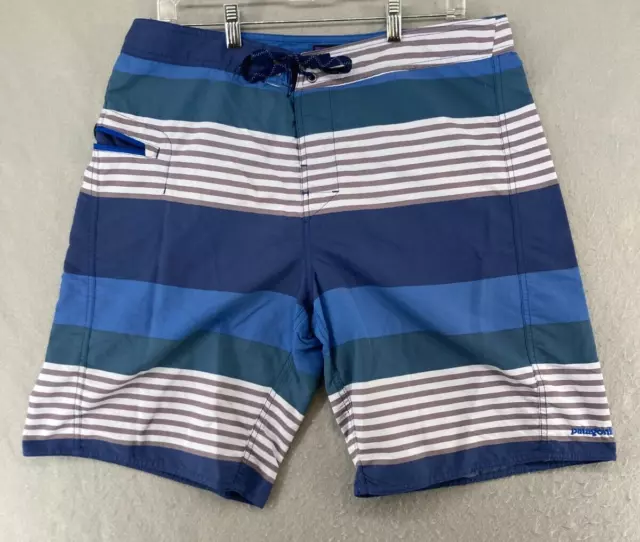 Pantalones cortos de baño Patagonia para hombre 35 rayas azules bolsillo playa