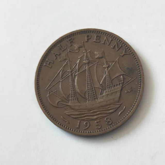 1958 Queen Elizabeth II British Halfpenny/Half Penny Coin
