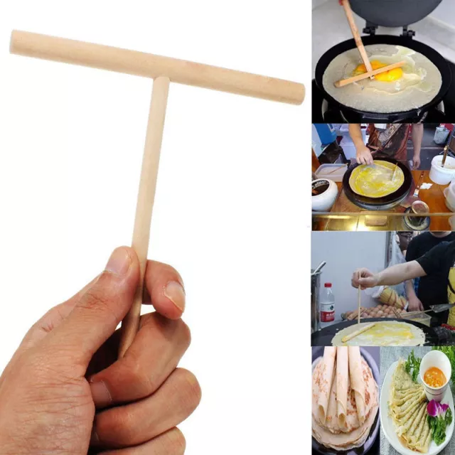 3X Wooden Rake Round Batter Pancake Crepe Spreader Kitchen Tool Kit DIY _NSRQ