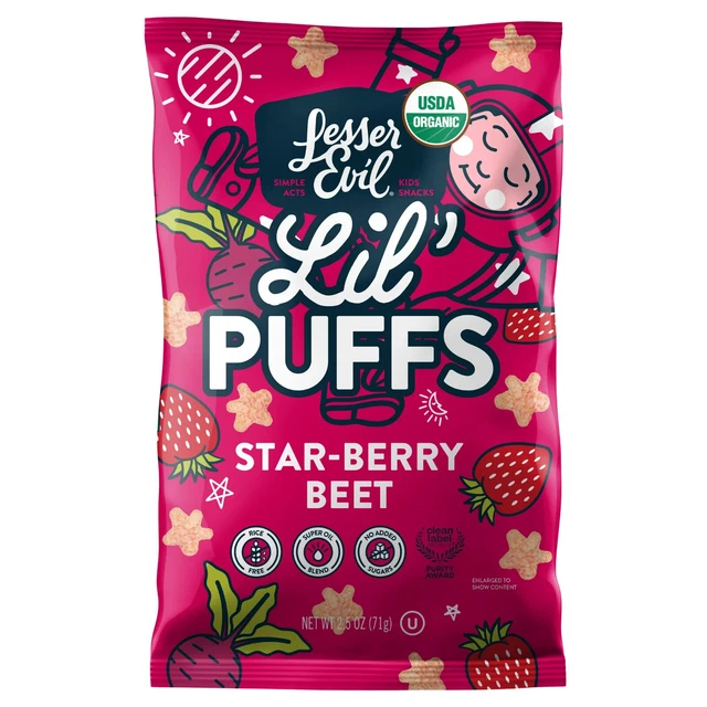 LesserEvil Organic Lil' Puffs, Strawberry Beet, 2.5 oz