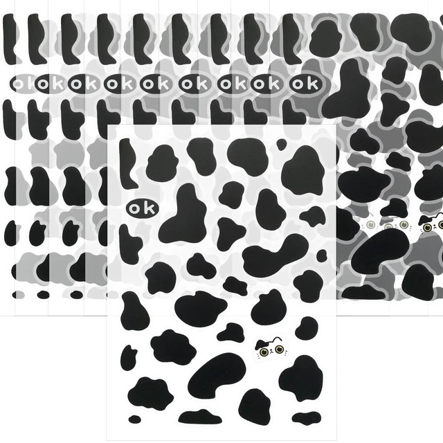340PCS (Black)Cow Print Sticker Black Vinyl Removable Cow Pattern Decal