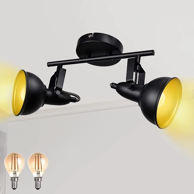 Retro Track Lighting Fixtures Black, LED 2-Light Ceiling Wall Spot Light Kit