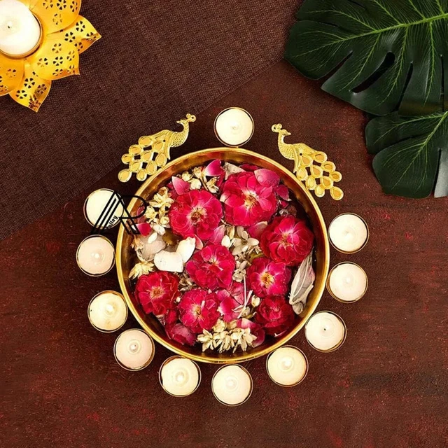 Peacock Urli Bowl, Urli Tea Light , Diwali Decor, Pooja Urli Urli Decor India 12