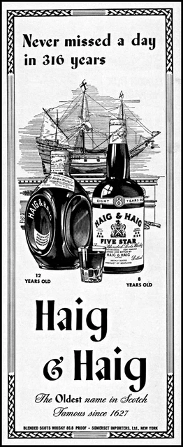 1943 sailing ship Haig & Haig scotch since 1627 vintage art print ad adL19