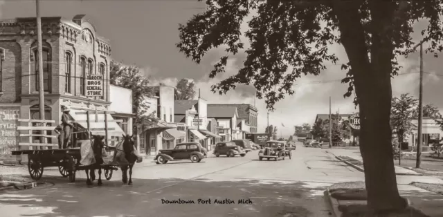 RPPC Photo Very Cool 1940’s Port Austin, Michigan Downtown Scene