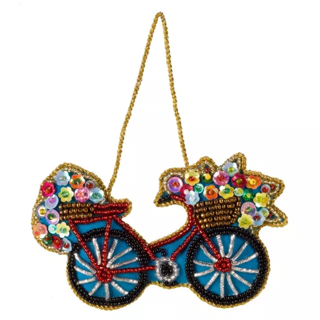 Bicycle with Flowers Hanging Decoration Goldwork Embroidered OXFAM New F1