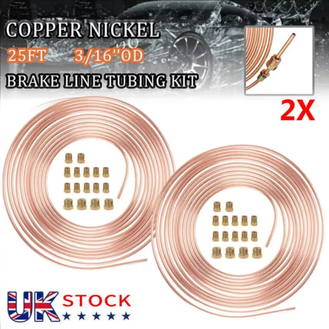 2PCS 25ft 3/16" Kunifer Cunifer Copper Nickel Brake Pipe Line Roll Tube + 32 Nut