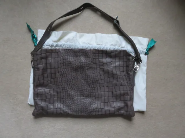 UNISA: Hand Made Leather Mock Croc Design, Taupe, Slouchy Shoulder Bag Unused Ex